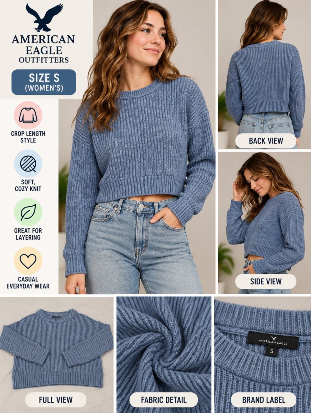 American eagle Women's small blue crop sweater #NU4